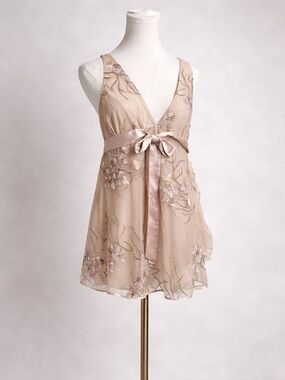 NWT Rya Blush Embroidered Babydoll Set M Sheer Floral Lingerie